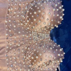 Pink Rhinestone with pearls - top